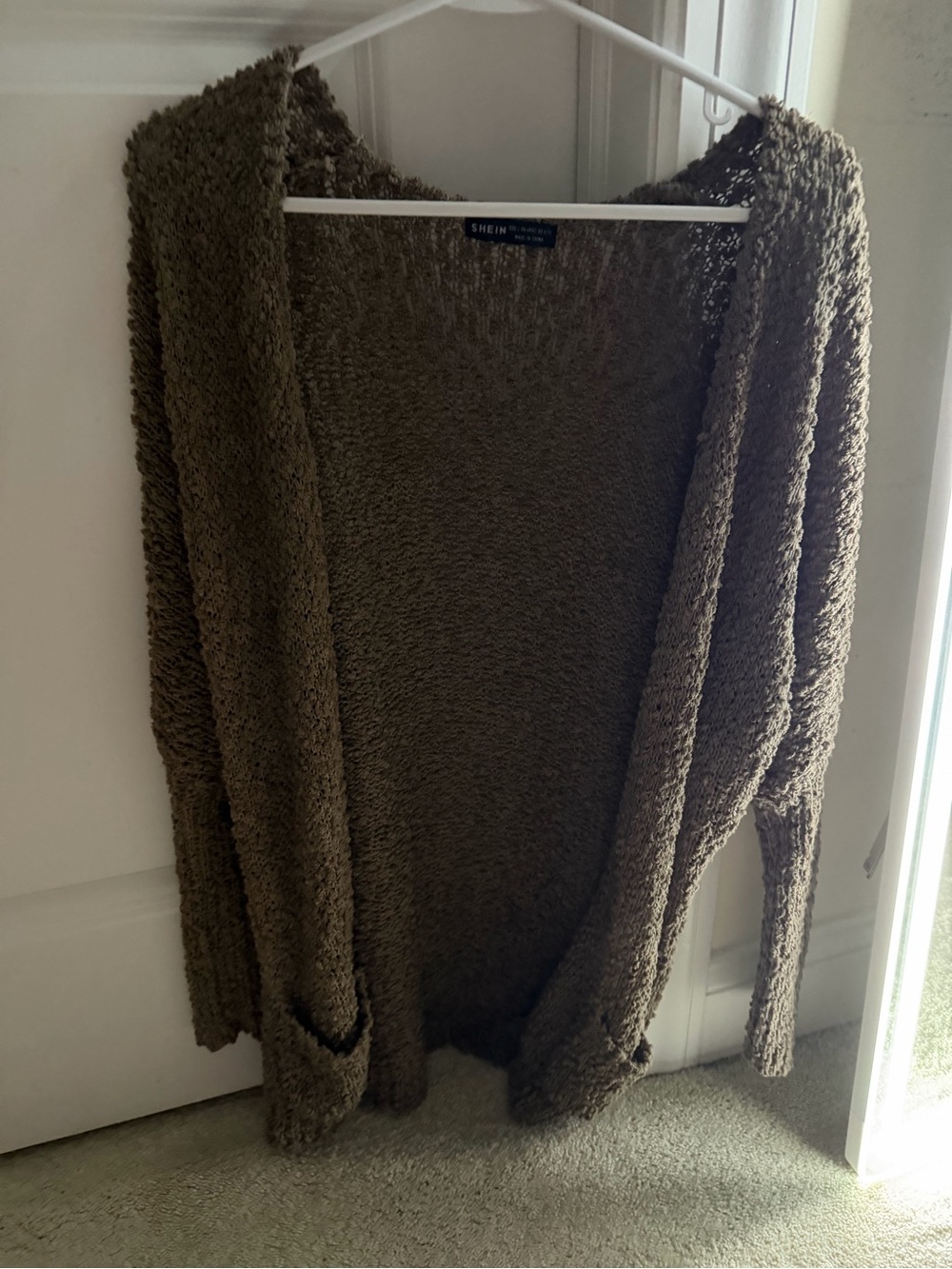 SHEIN Olive Green Open-Front Chunky Knit Cardigan